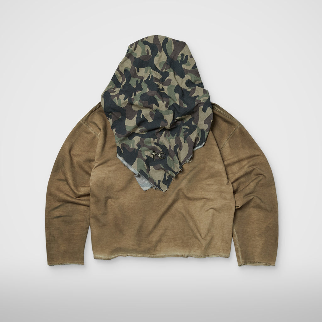 Thug Club Creed Scarf Hooded Zip-Up Hoodie in beige, view 2 of 4