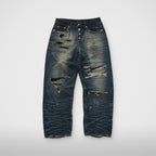 Thug Club Skull Stitch Ripped Denim Pants in blue