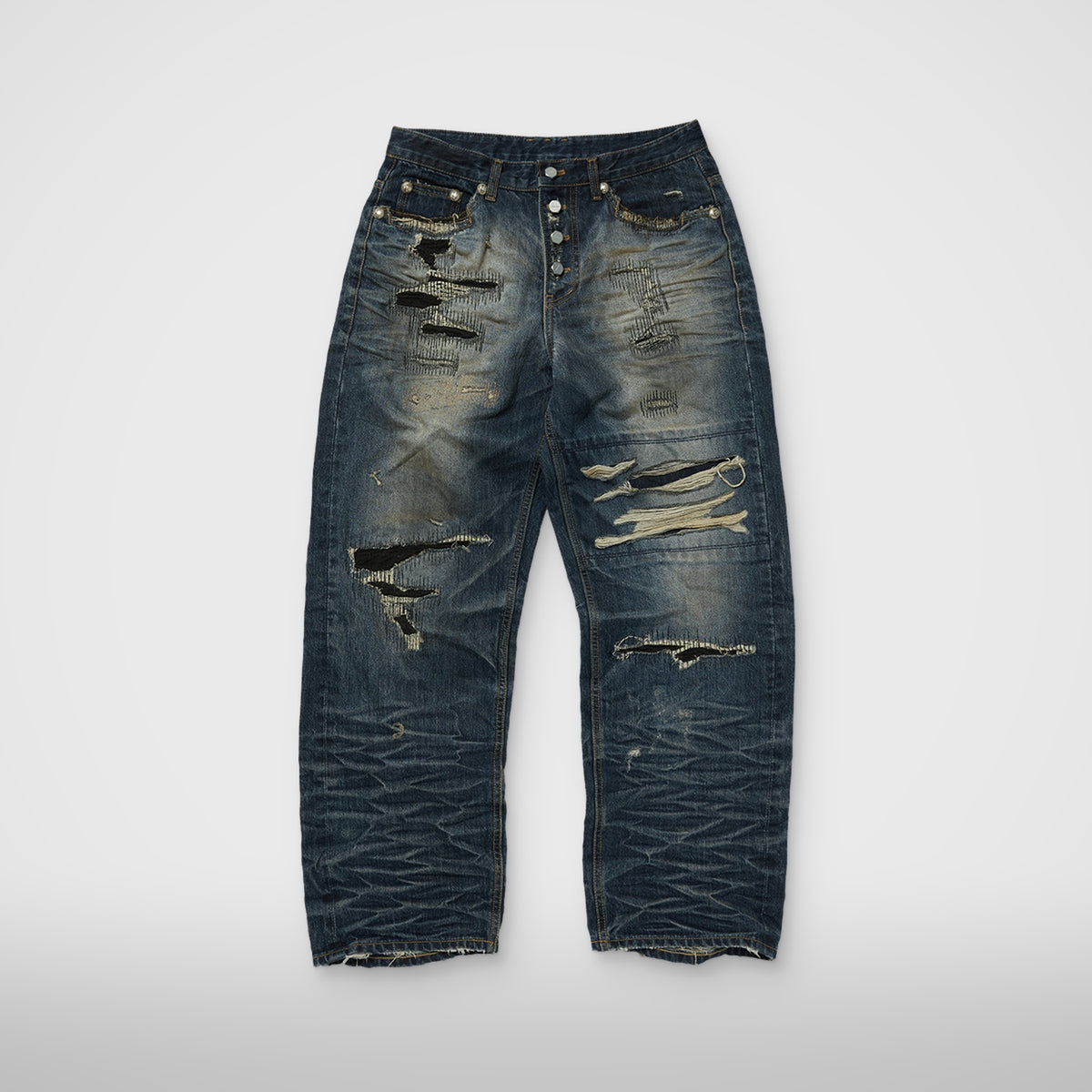 Thug Club Skull Stitch Ripped Denim Pants in blue