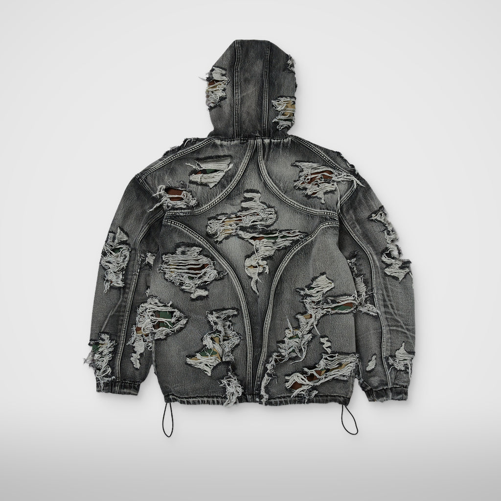 Thug Club Hell Denim Camo Hooded Zip-Up in black, view 2 of 2