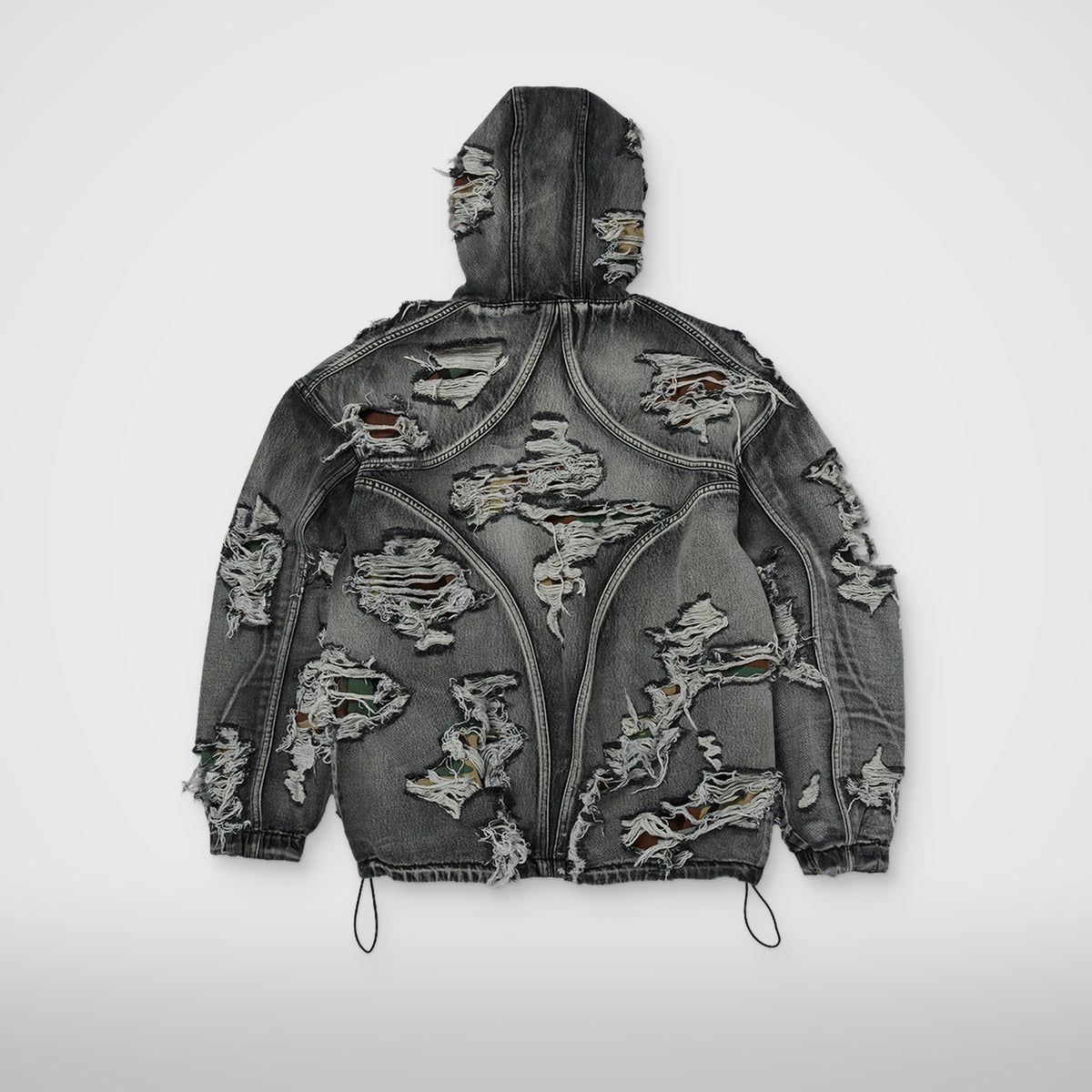 Thug Club Hell Denim Camo Hooded Zip-Up in black, view 2 of 2