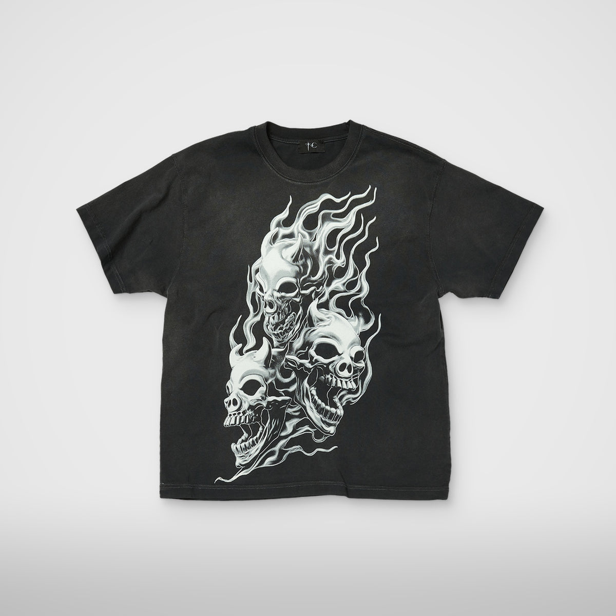 Thug Club Three Riding Skull Dirt T-Shirt in black, front view