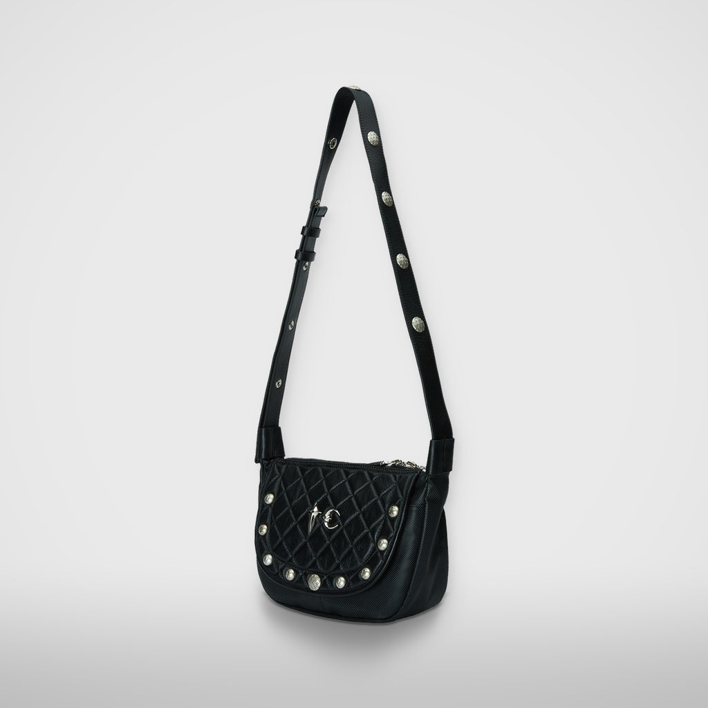 Thug Club Chopper Quilted Mini Messenger Bag in black, view 2 of 3