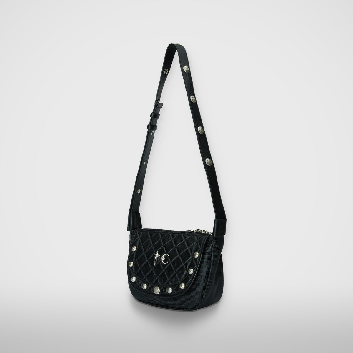 Thug Club Chopper Quilted Mini Messenger Bag in black, view 2 of 3