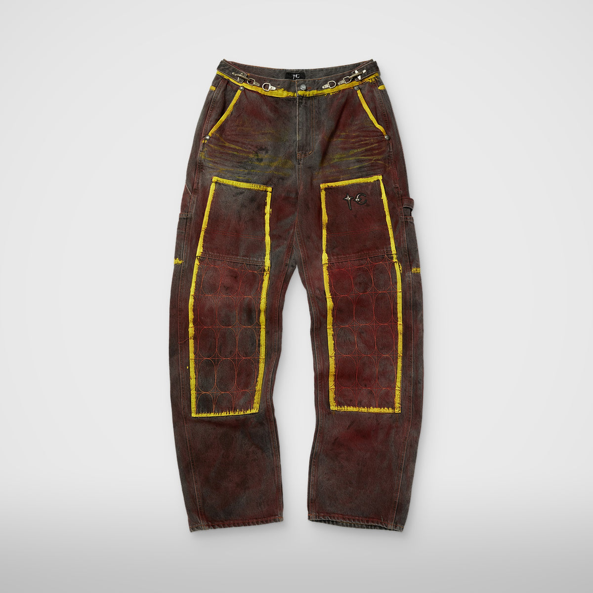 Thug Club Red Washed Painted Line Pants in denim black