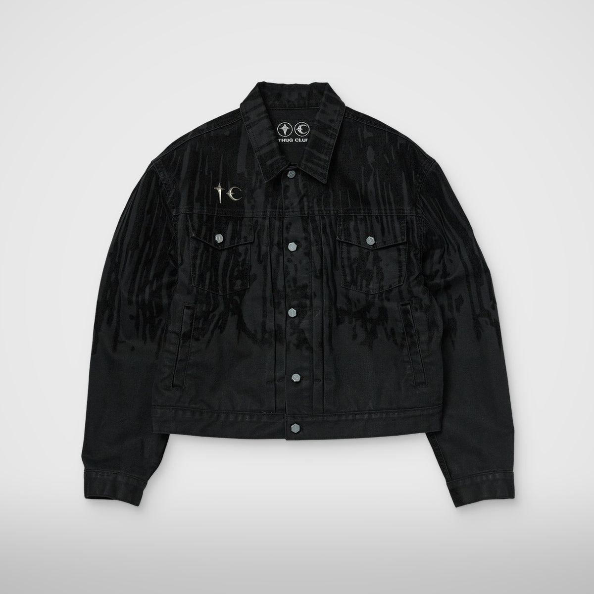 Thug Club Blood Lazered Denim Jacket in black