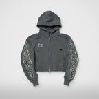 Thug Club Leather Flame Cropped Hooded Zip-Up in gray
