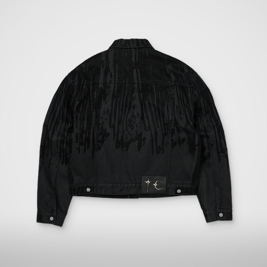 Thug Club Blood Lazered Denim Jacket in black, view 2 of 9