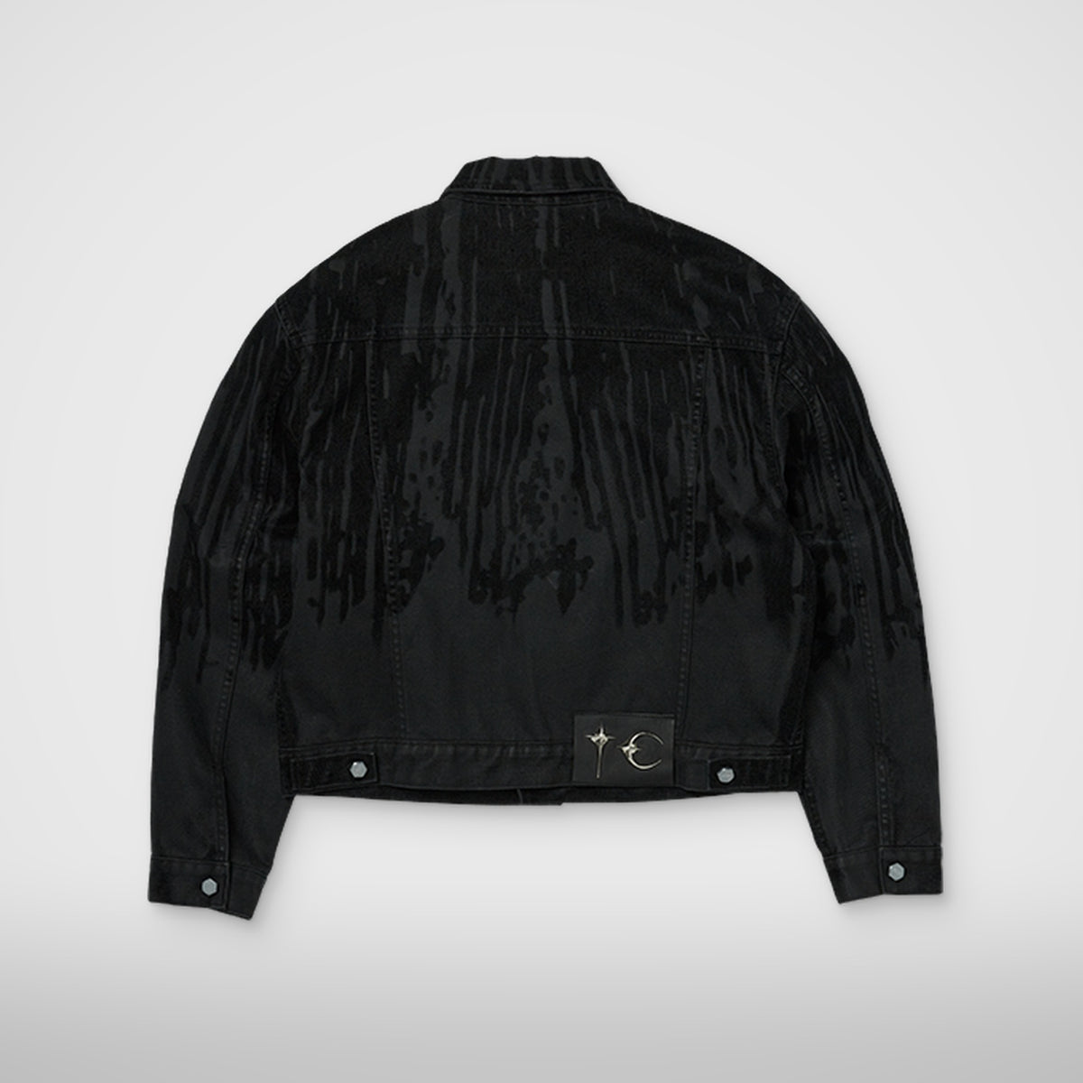 Thug Club Blood Lazered Denim Jacket in black, view 2 of 9
