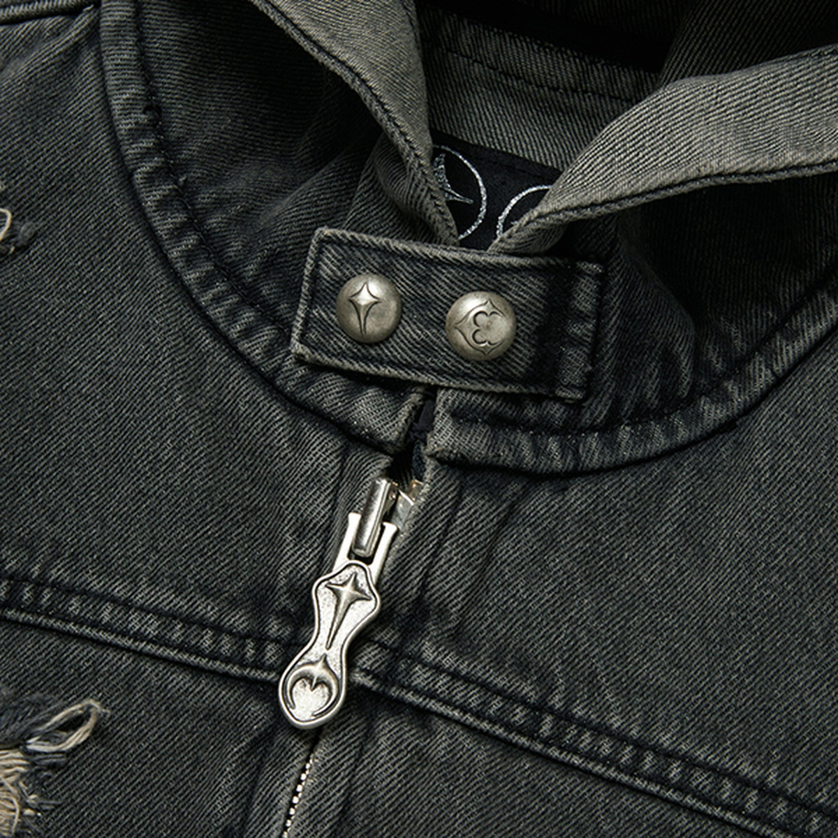 Thug Club Denim Zip-Up Hoodie in black, view 4 of 10