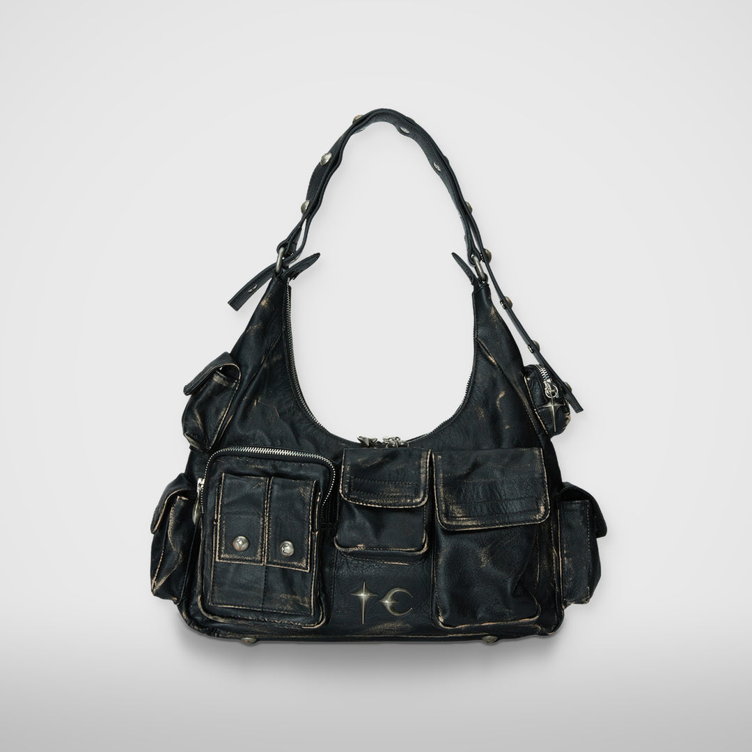 Washed Leather Multi Pocket Bag