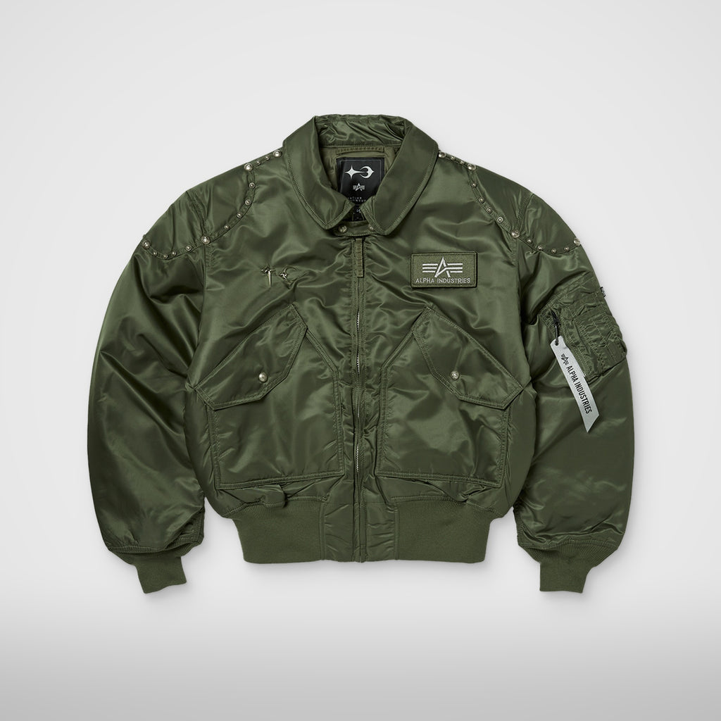 Thug Club X Alpha CWU 45/P Rivet Button Version in sage, front view