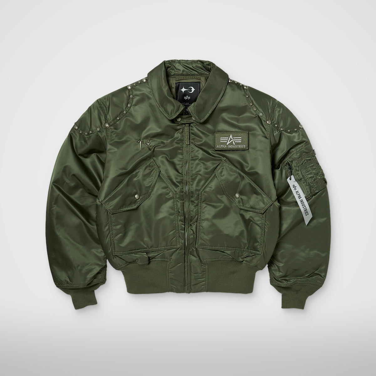 Thug Club X Alpha CWU 45/P Rivet Button Version in sage, front view
