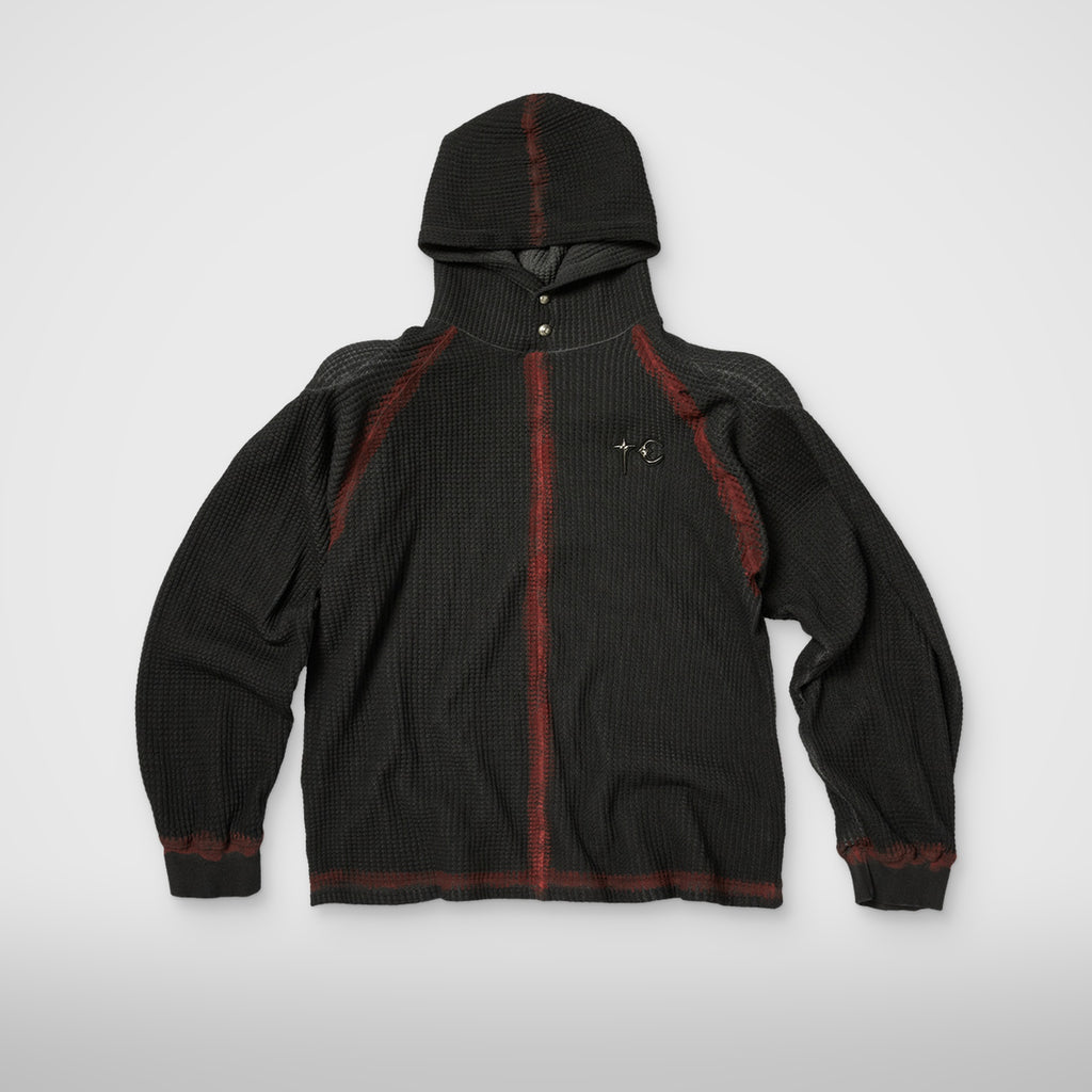 Thug Club Bulk Shoulder Painted Line Waffle Hoodie in black/red