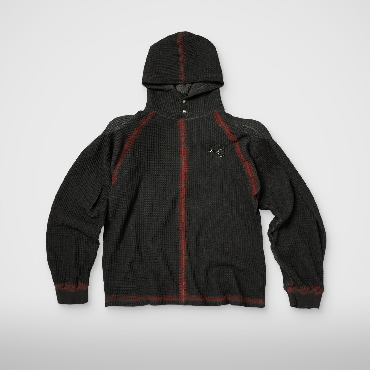 Thug Club Bulk Shoulder Painted Line Waffle Hoodie in black/red