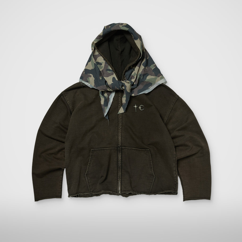 Thug Club Creed Scarf Hooded Zip-Up Hoodie in black