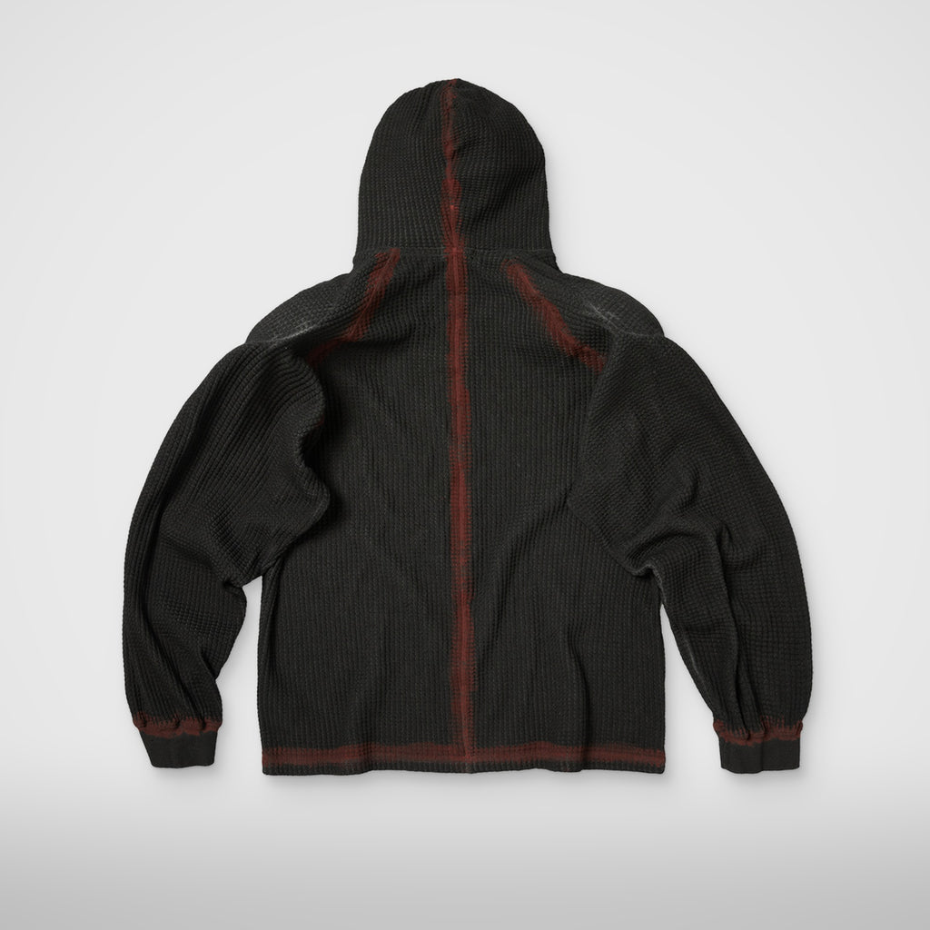 Thug Club Bulk Shoulder Painted Line Waffle Hoodie in black/red, view 2 of 2