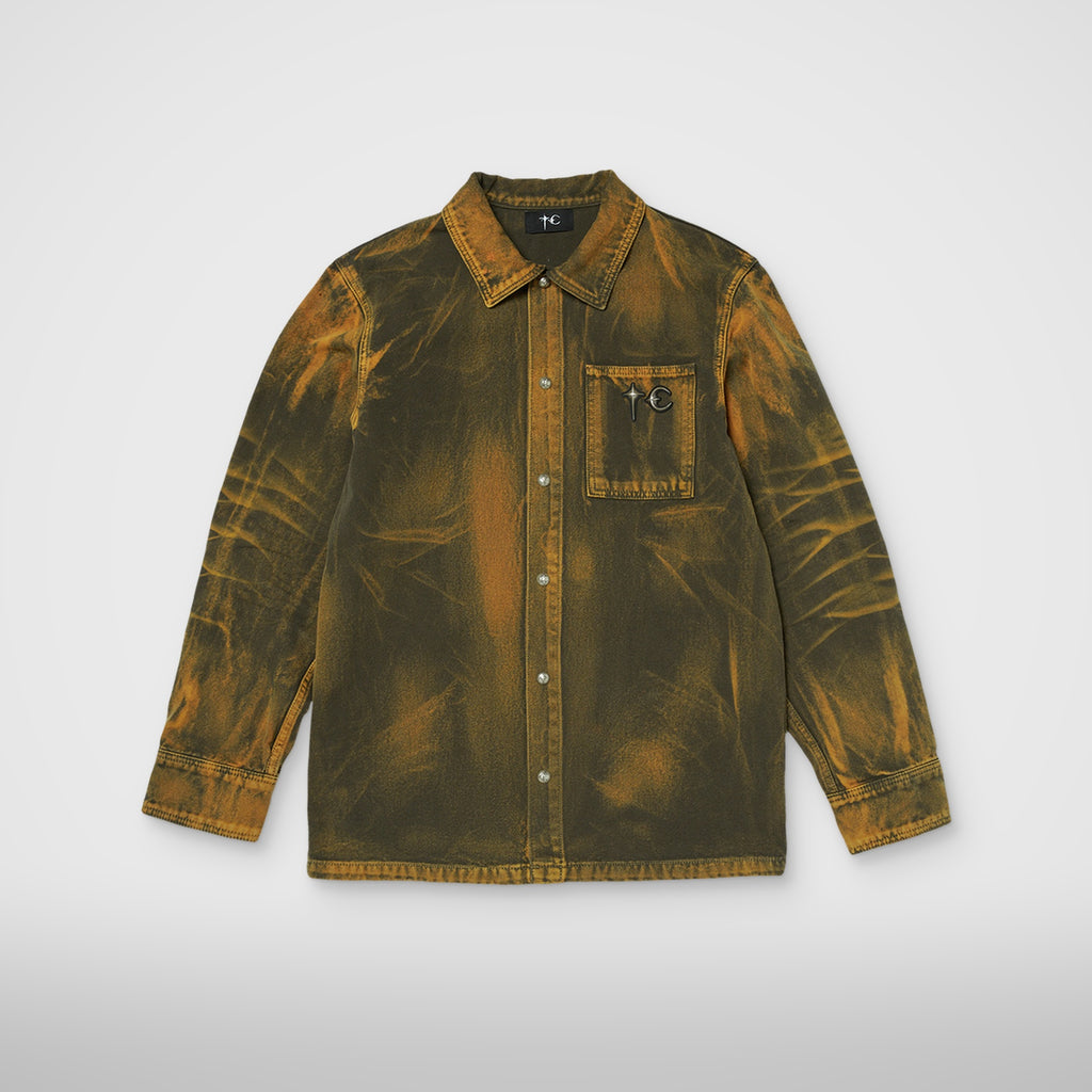 Thug Club TC Two Tone Washed Shirt in olive, front view