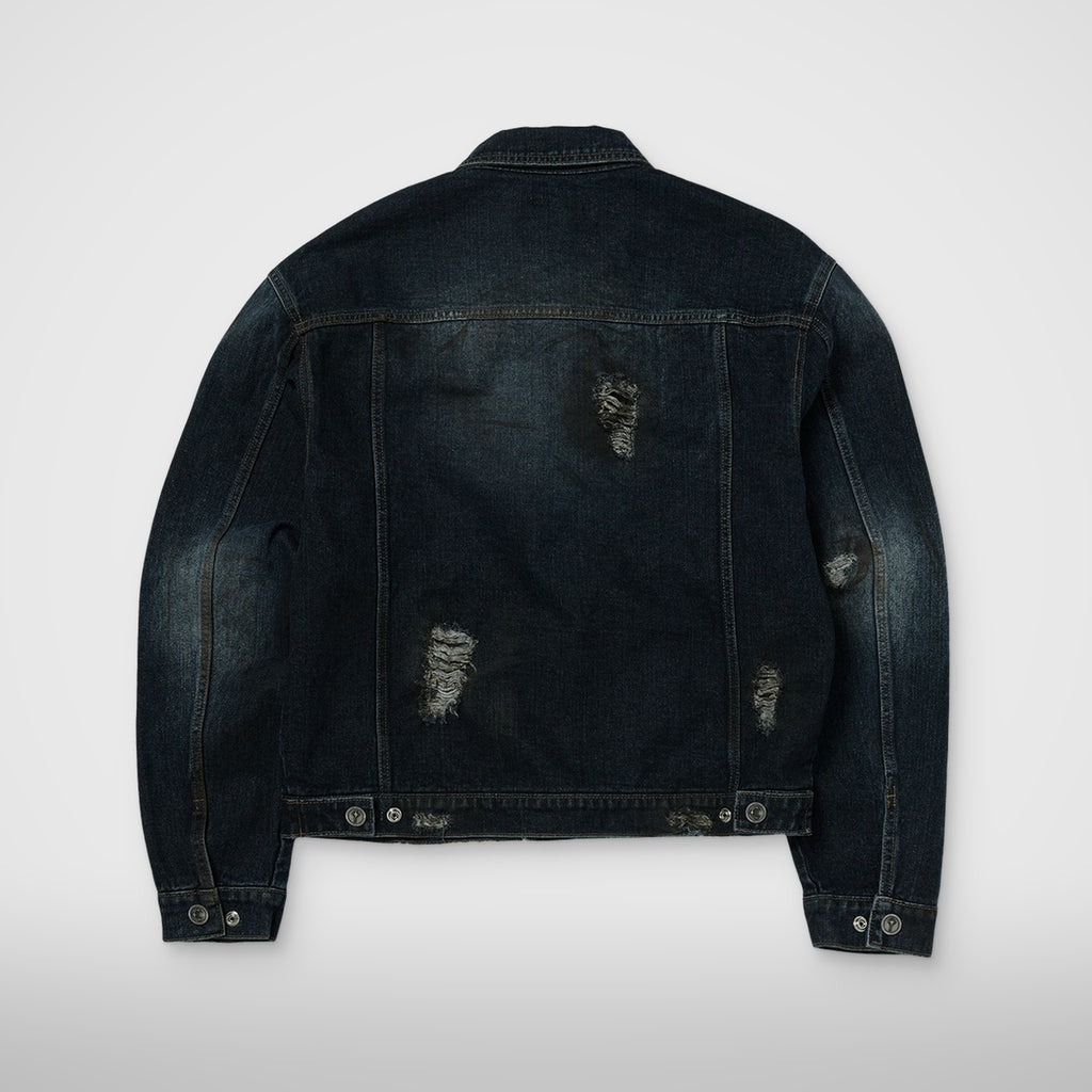Thug Club Burn Down Denim Jacket in blue, view 2 of 9