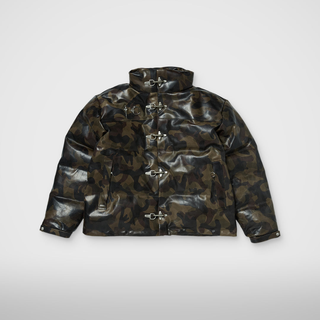 Camo Leather Puffer Jacket