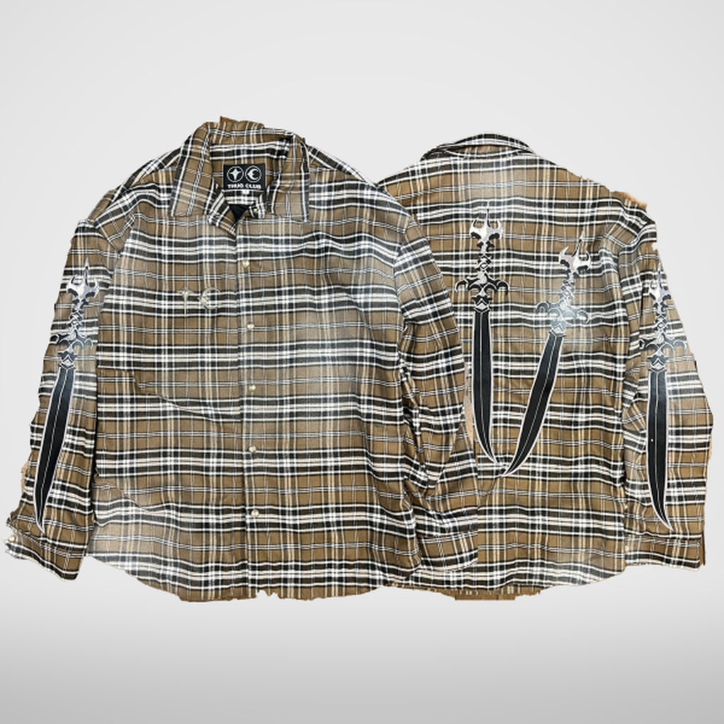 Thug Club Arab Sword Flannel Shirt in brown, view 2 of 2
