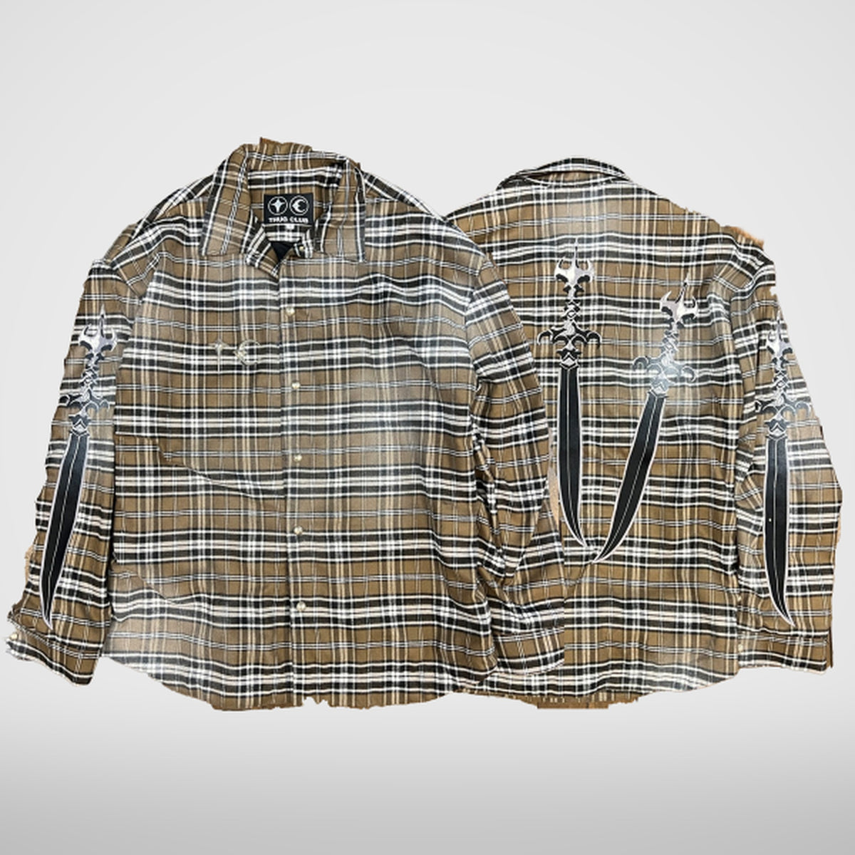 Thug Club Arab Sword Flannel Shirt in brown, view 2 of 2