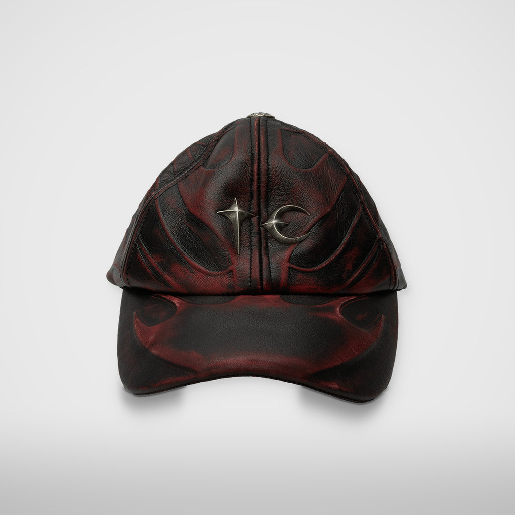 Thug Club TC Leather Chopper Cap in red, front view