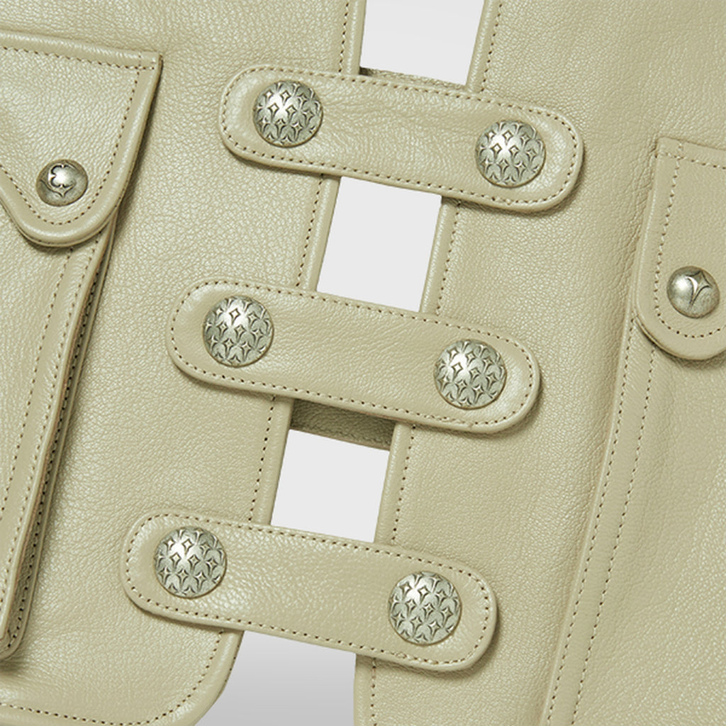 Thug Club Goat Skin Leather Vest in ivory, view 5 of 9