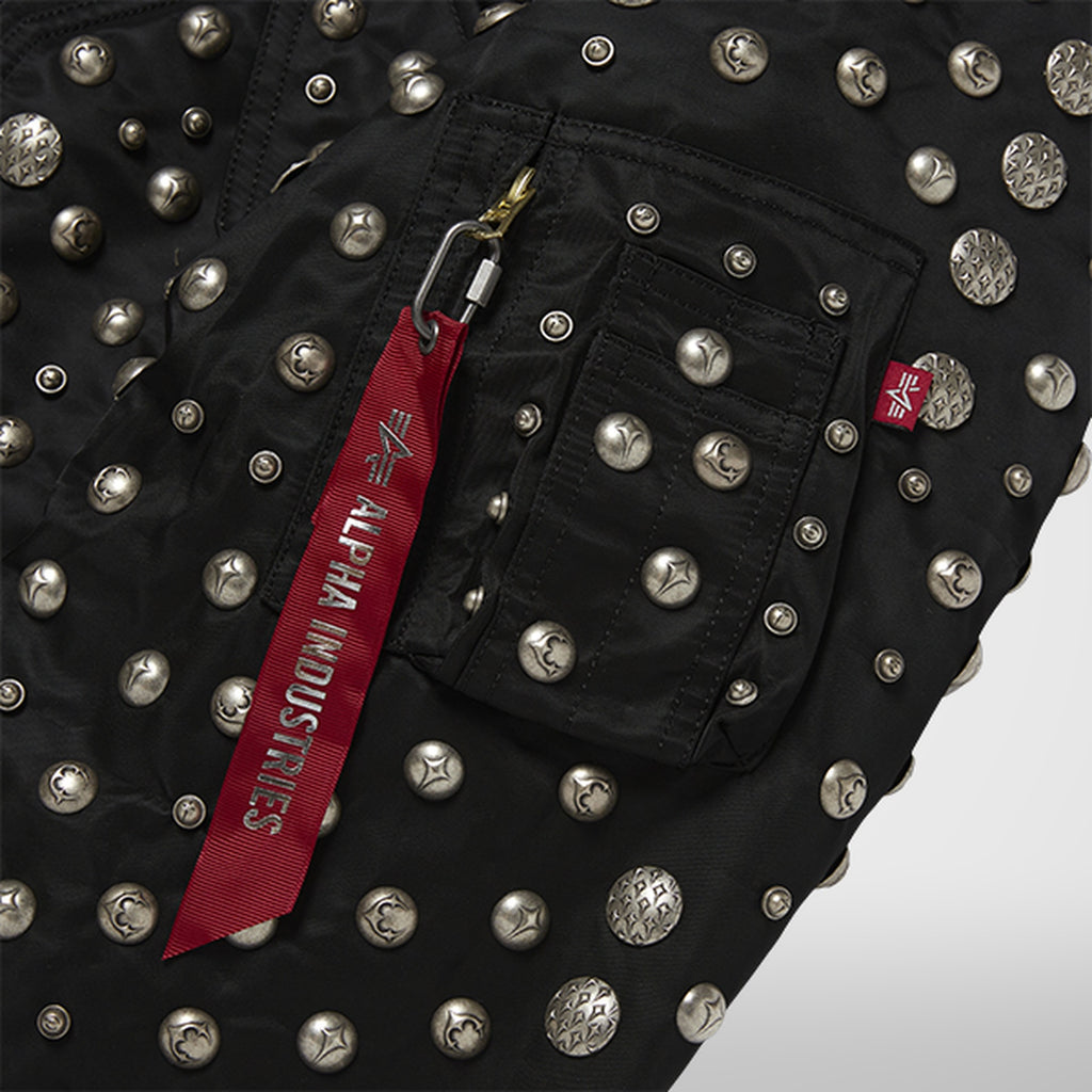 Thug Club X Alpha CWU 45/P All Over Rivet Jacket in black, view 8 of 9