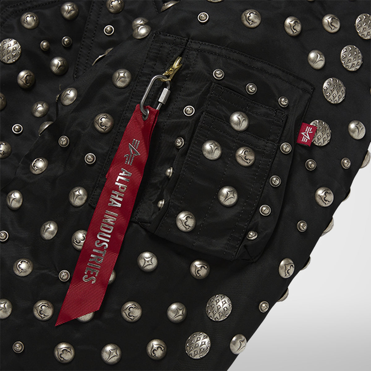 Thug Club X Alpha CWU 45/P All Over Rivet Jacket in black, view 8 of 9