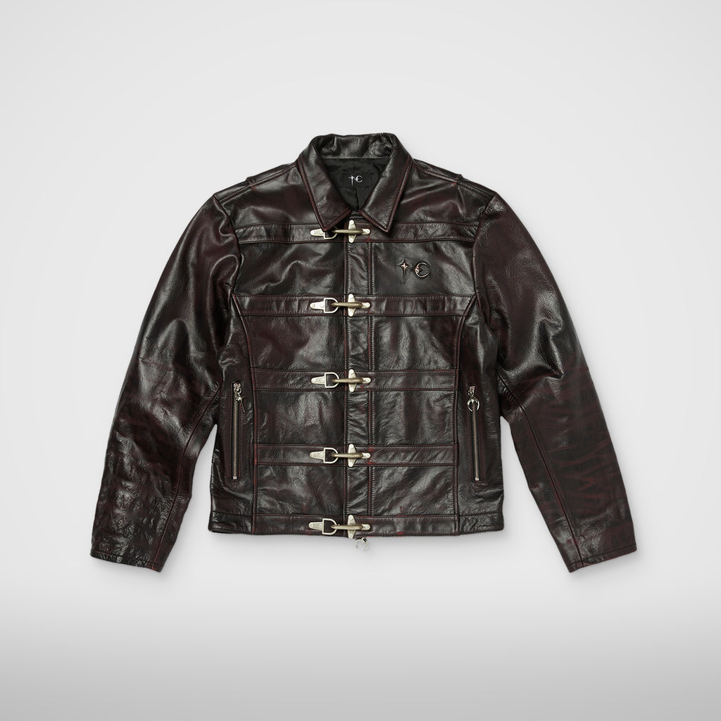 Thug Club Red Washed Bio Soldier Leather Jacket in black