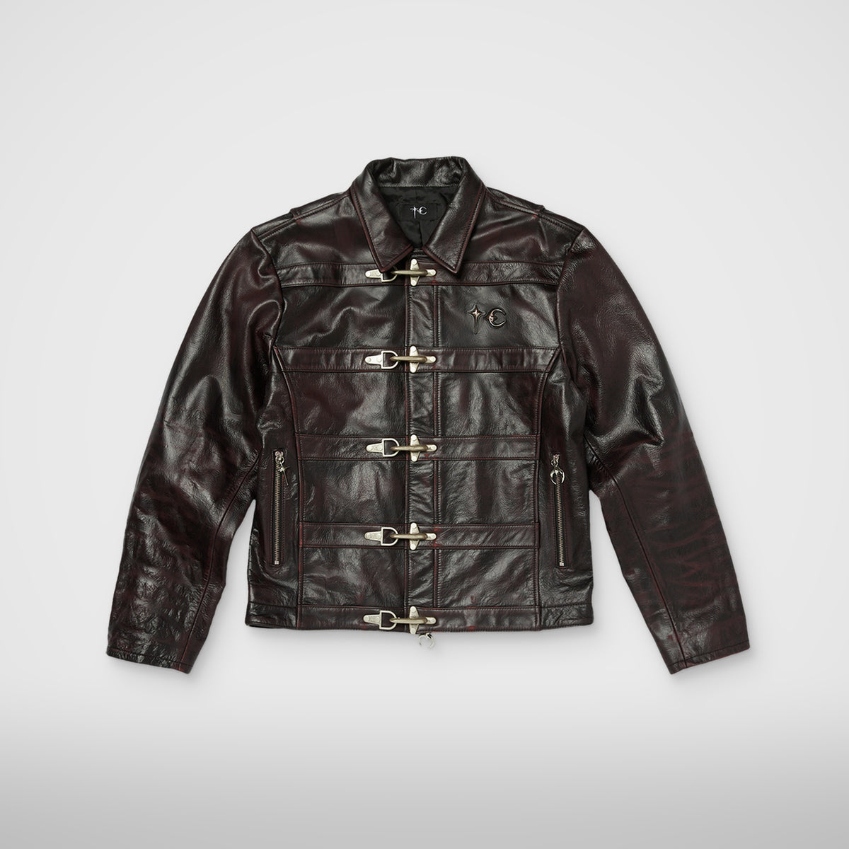 Thug Club Red Washed Bio Soldier Leather Jacket in black