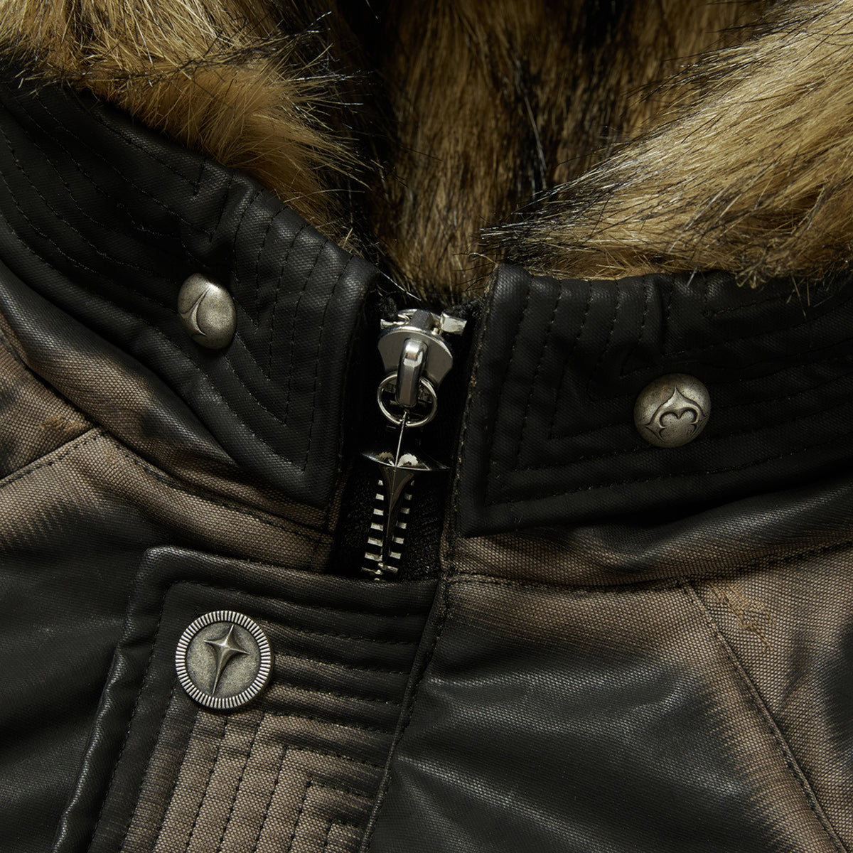 Thug Club Three Riding Skull Fur Hooded Jacket in black, view 5 of 11