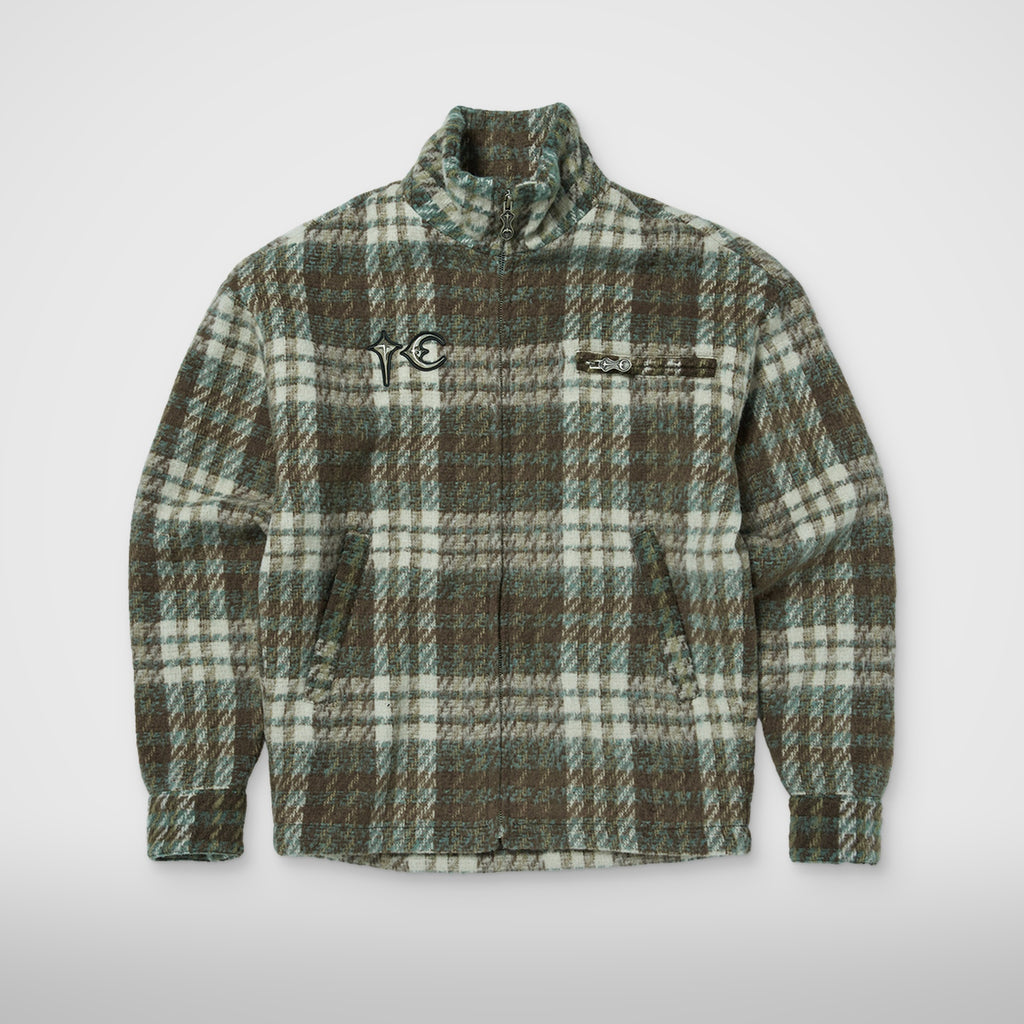 Thug Club Classic Check Full-Zip Jacket in green/brown