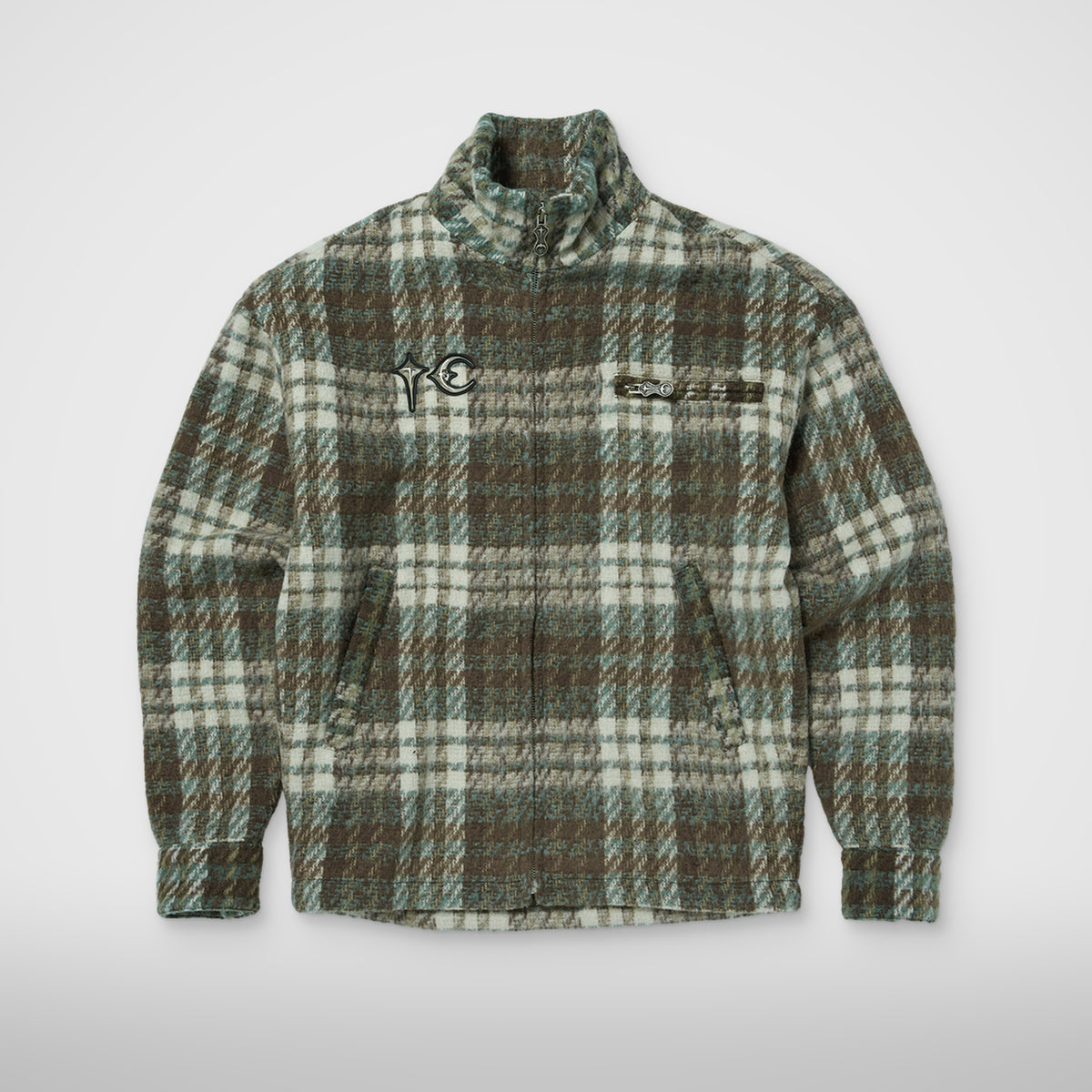 Thug Club Classic Check Full-Zip Jacket in green/brown