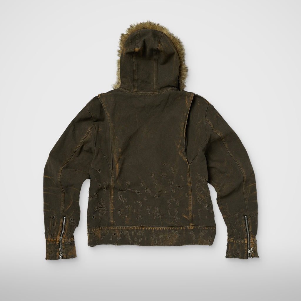 TC TWO TONE WASHED FUR HOODED JACKET