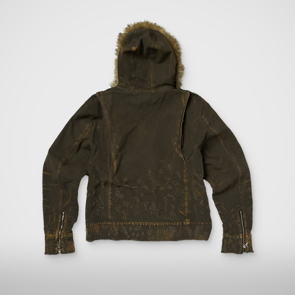 TC TWO TONE WASHED FUR HOODED JACKET