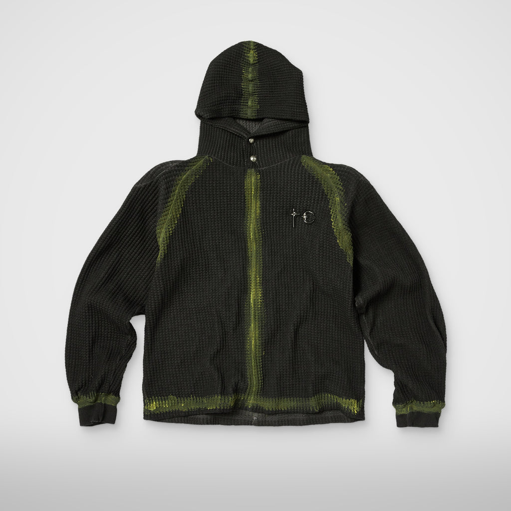 Thug Club Bulk Shoulder Painted Line Waffle Hoodie in black/yellow