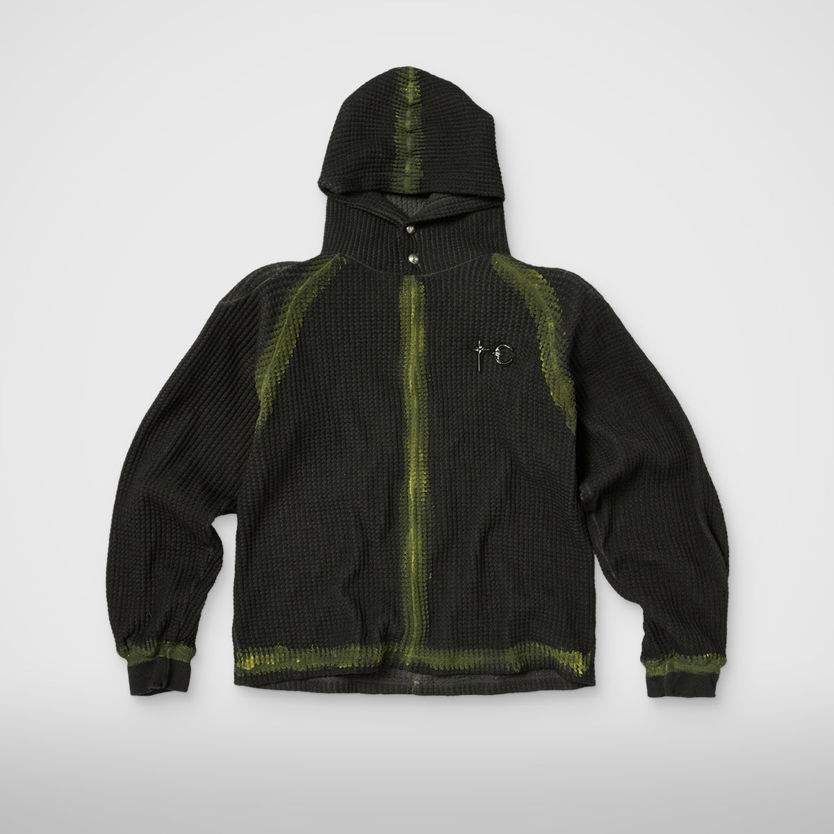 Thug Club Bulk Shoulder Painted Line Waffle Hoodie in black/yellow