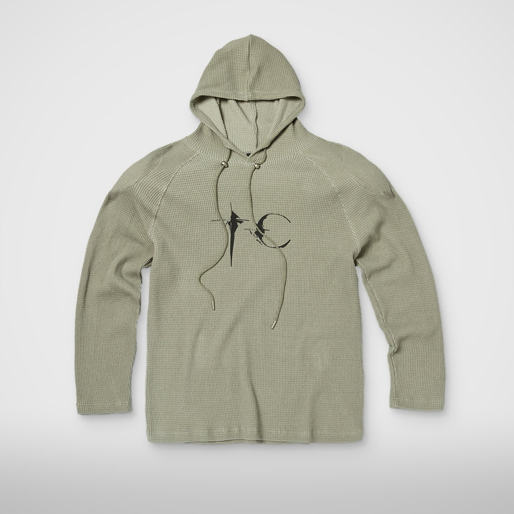 Thug Club Bulk Shoulder Waffle Hoodie in khaki
