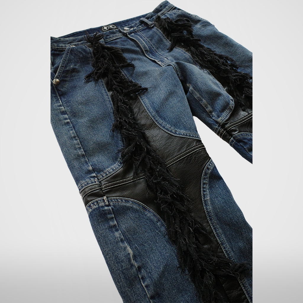 Thug Club Mohican Leather Denim Pants in blue, view 4 of 6