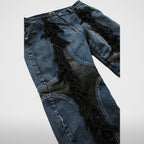 Thug Club Mohican Leather Denim Pants in blue, view 4 of 6
