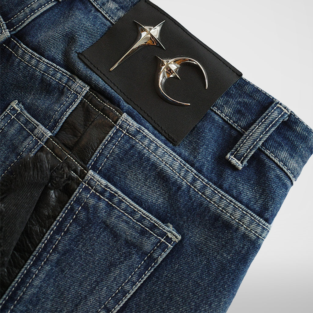 Thug Club Mohican Leather Denim Pants in blue, view 6 of 6