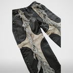 Thug Club Mohican Leather Denim Pants in blk/wht, view 3 of 5