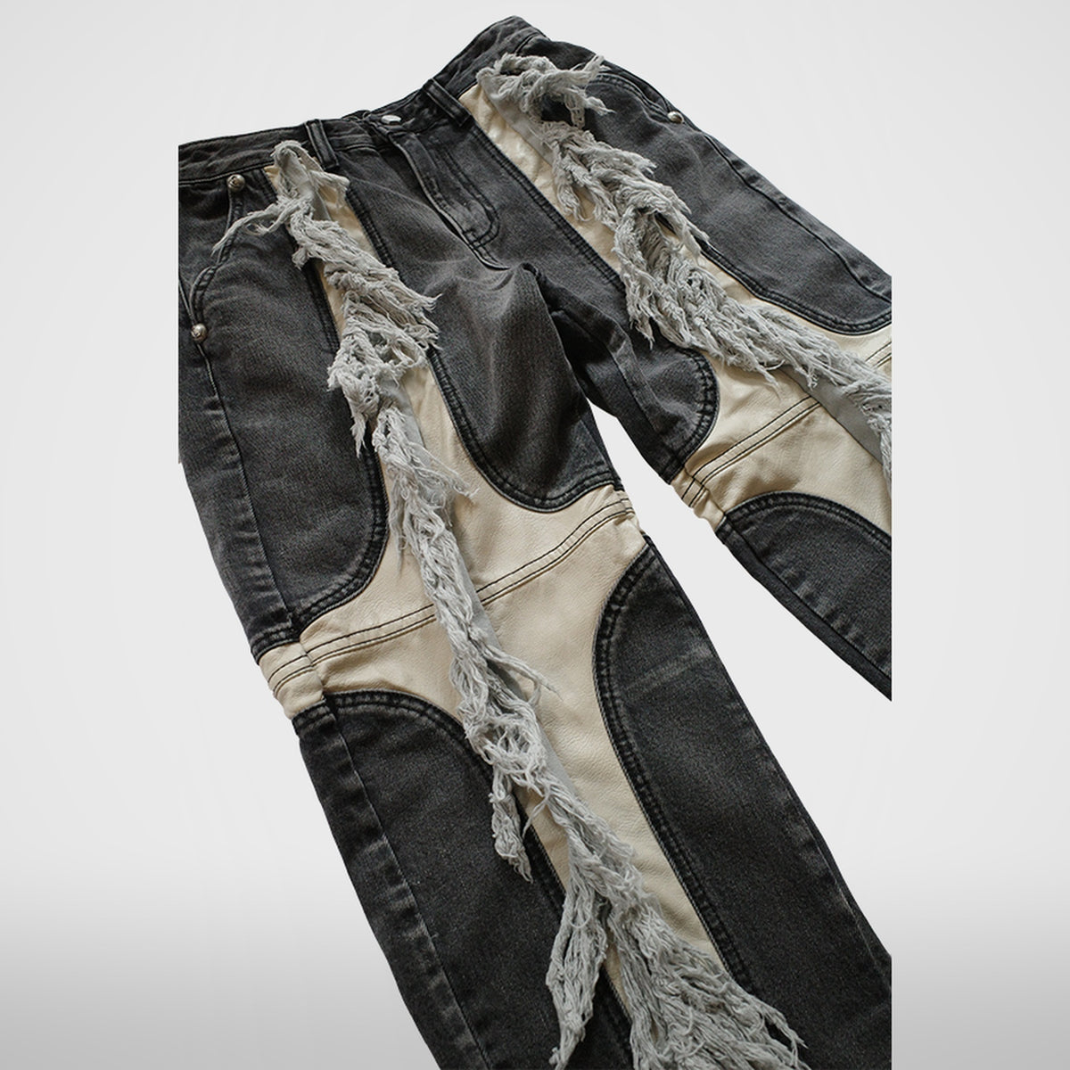 Thug Club Mohican Leather Denim Pants in blk/wht, view 3 of 5
