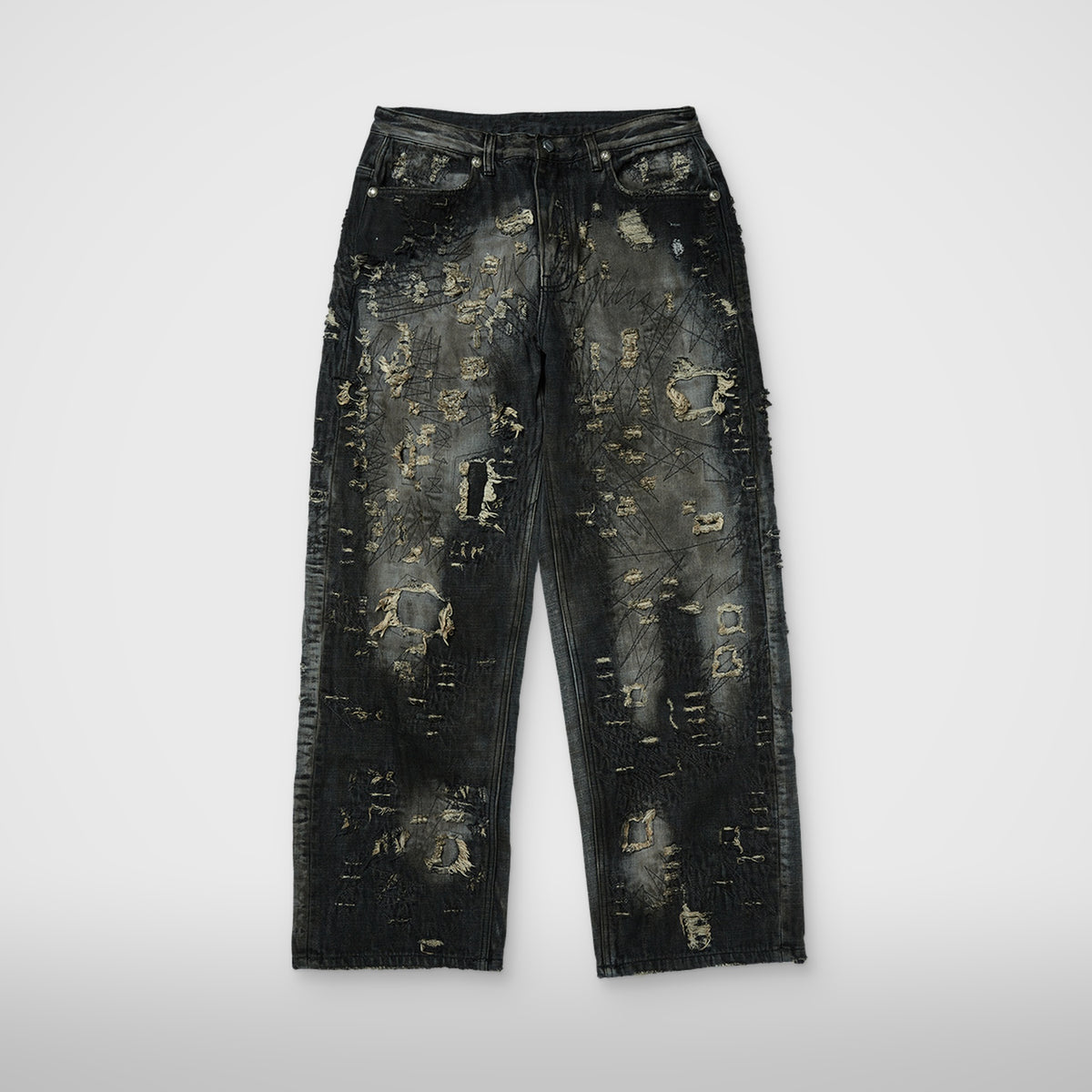 Thug Club Hard-Washed Damaged Denim Pants in black