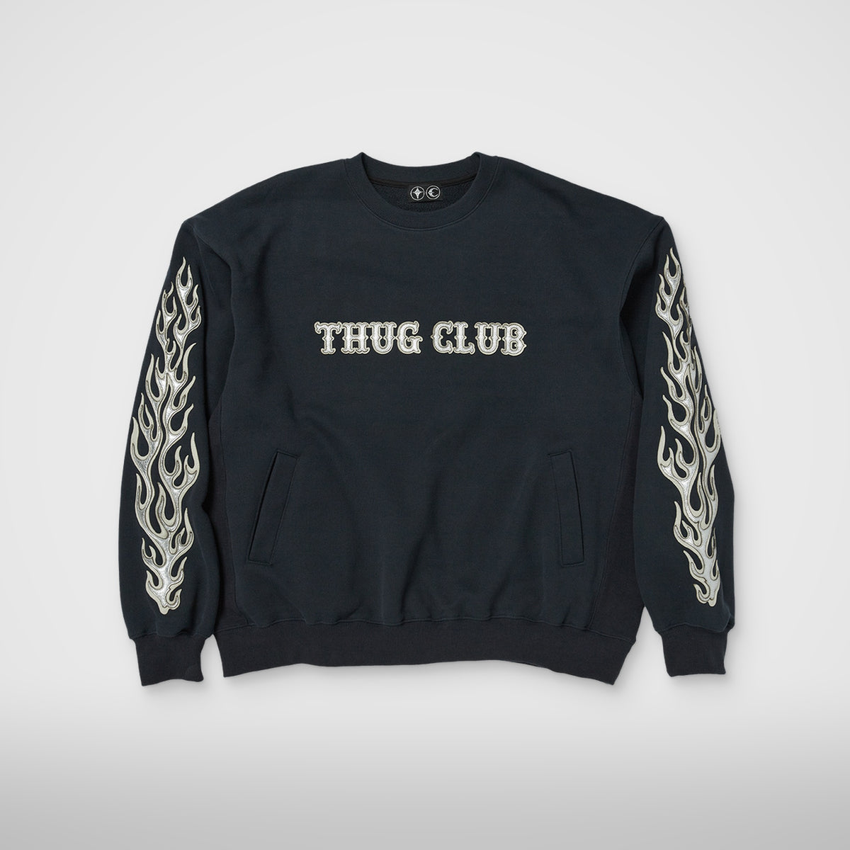 Thug Club Leather Flame Sweatshirt in navy