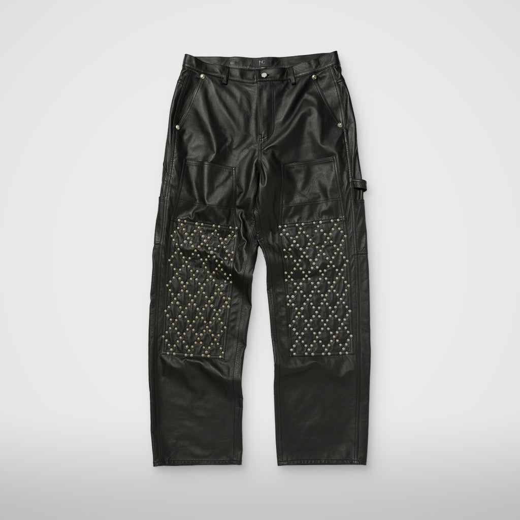 Thug Club TC Leather Studed Work Pants in black, front view