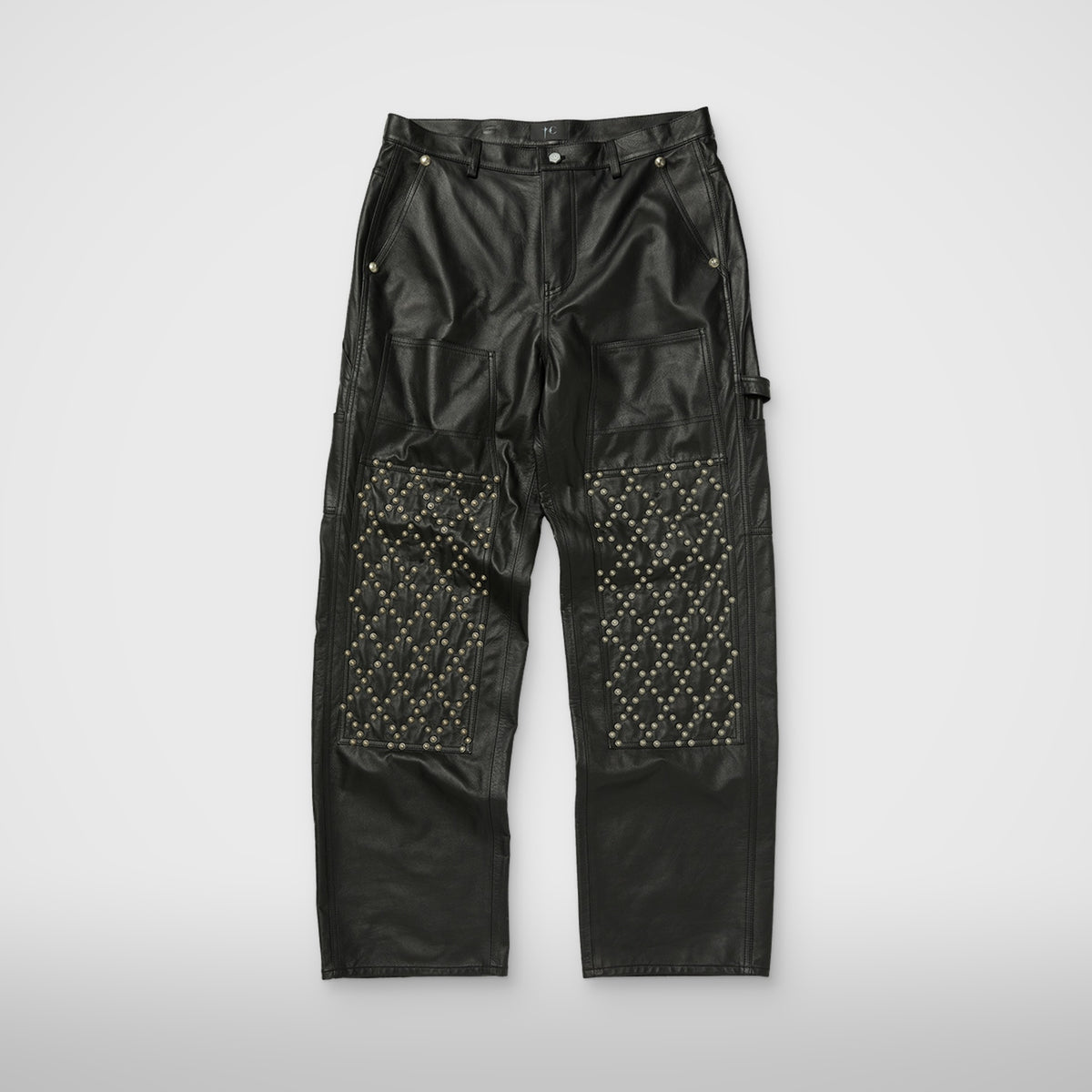 Thug Club TC Leather Studed Work Pants in black, front view