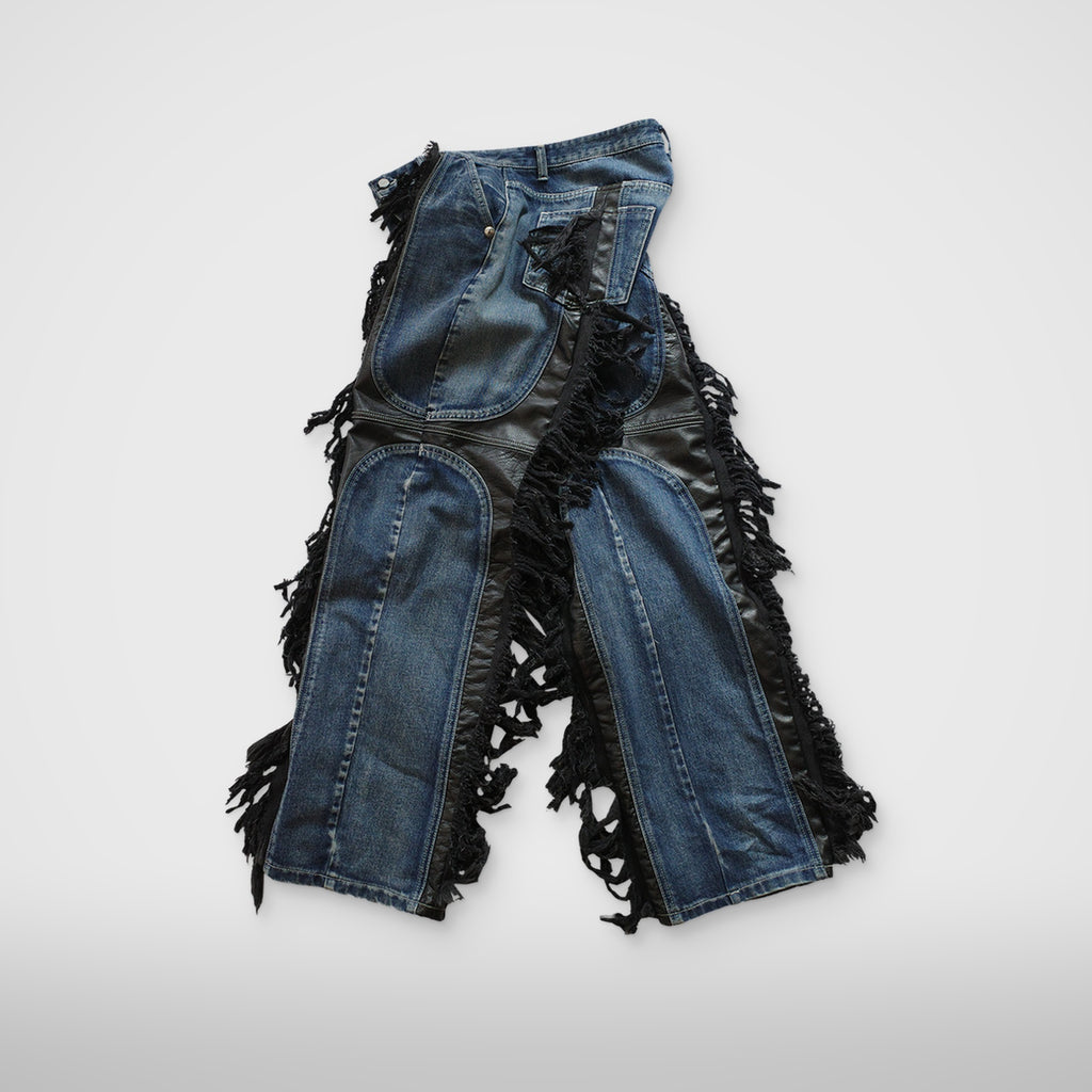 Thug Club Mohican Leather Denim Pants in blue
